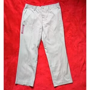 Mens Dress Pants Trousers Never Iron Beige Flat Front Size 36x30 Denver Hayes